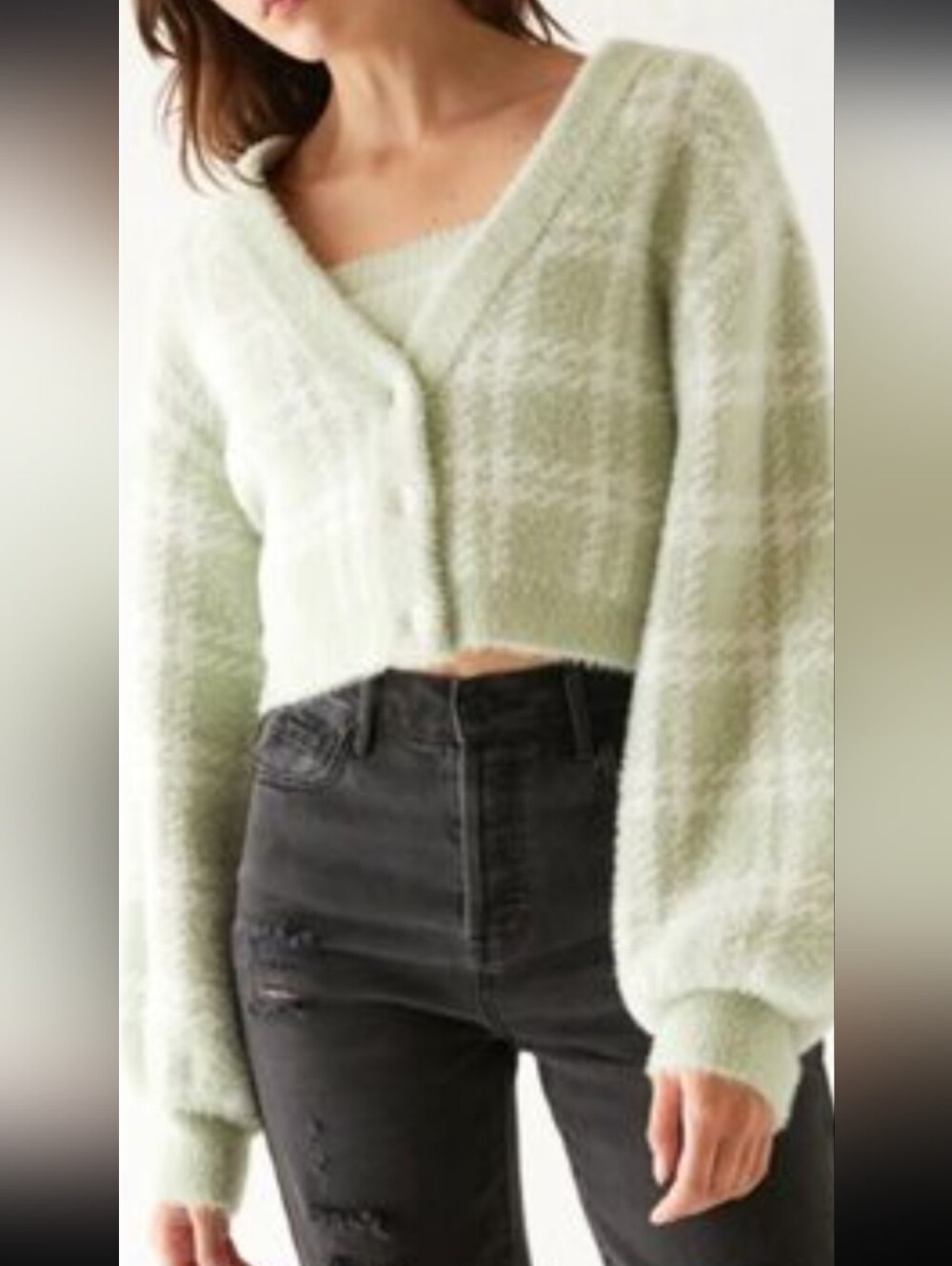 Kendall & Kylie Pastel Green Cropped V-Neck Cardigan